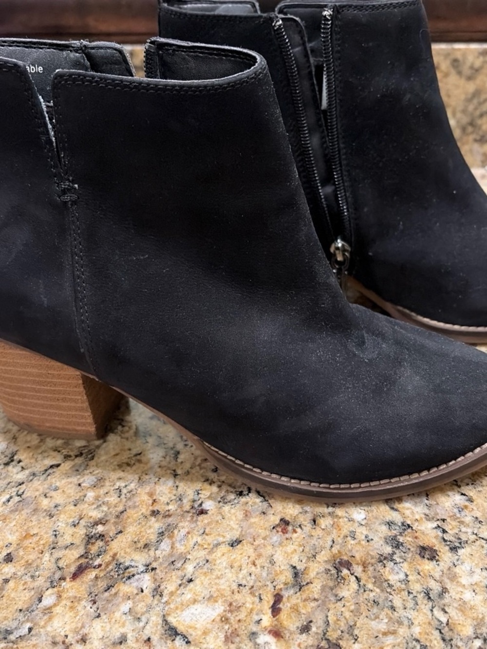 Women's Black Suede Ankle Booties with Block Heel